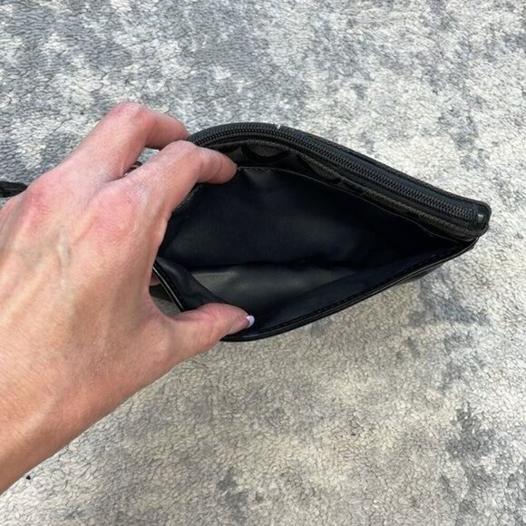 Coach Signature Zip Top Wristlet Pouch Monogram Black Dark Brown - Picture 3 of 16